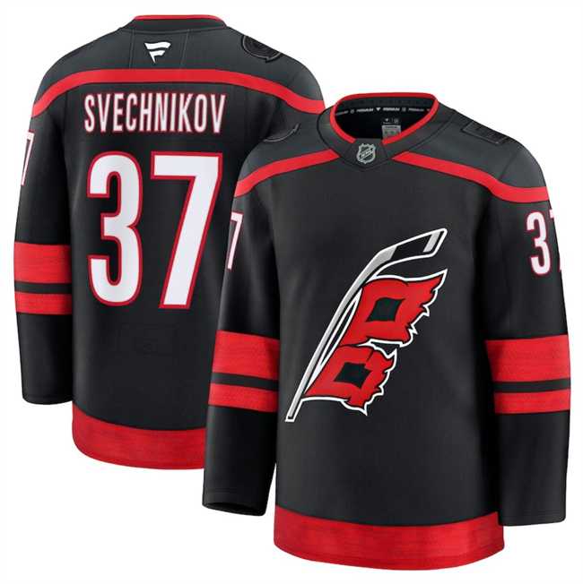 Mens Carolina Hurricanes #37 Andrei Svechnikov Black 2024-25 Home Stitched Hockey Jersey Dzhi